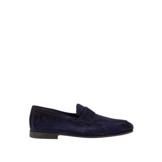 Santoni Blue Suede Penny Loafers Elegant Style - male - Santoni - Loafers - Blue - 11 UK - Shoes