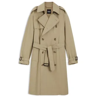 BOSS Water-repellent trench coat in cotton twill