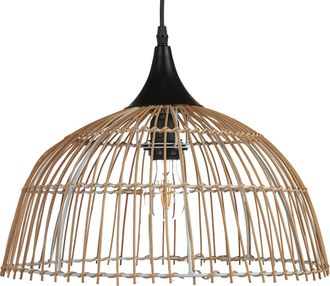 Beliani L&aacute;mpara De Techo De Rat&aacute;n Beige Natural 123 Cm Pantalla Abierta Boho Bararis
