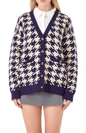 English Factory Houndstooth Cardigan in Navy Multi at Nordstrom, Size X-Small
