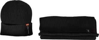 Calvin Klein Geribbelde Beanie en Sjaal Set - Heren - Hoeden - Zwart - ONE Size - Katoen - Accessoires