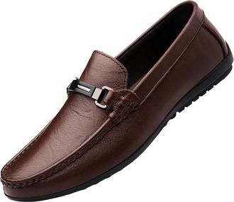 Generic Mens Genuine Leather Slip On Loafers Soft Sole Comfortable Driving Moccasins Casual Dress Shoes for Men(Brown,10.5)