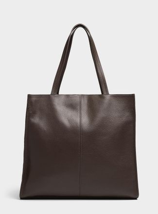 Simons Womens Centre topstitching pebbled leather square tote bag Exclusive collection from Italy