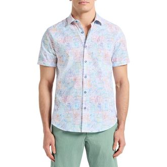 Robert Graham Passport Short Sleeve Cotton Seersucker Button-Up Shirt in Orange Multi at Nordstrom Rack, Size Xx-Large