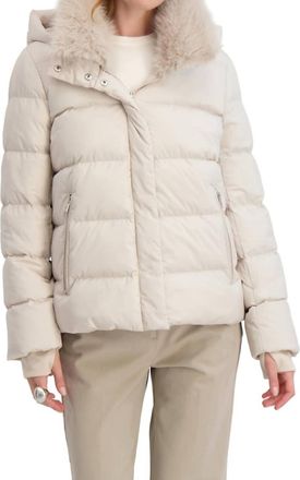 Elie Tahari Short Quilted Puffer Jacket With Faux Fur Collar & Detachable Hood In Frost
