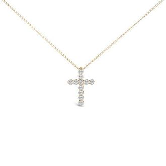 House of Brilliance 14K Gold 1/2 Cttw Lab Grown Diamond 11 Stone Cross Pendant Necklace in Yellow at Nordstrom