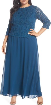 Alex Evenings Mock Two-Piece A-Line Gown in Peacock at Nordstrom, Size 16W