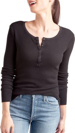 Splendid Classic Thermal Henley in Black at Nordstrom, Size Xx-Large