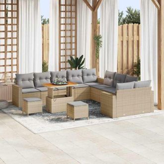 vidaXL Conjunto De Sof&aacute; De Jard&iacute;n 13 Pcs Beige Rat&aacute;n Sint&eacute;tico Vidaxl