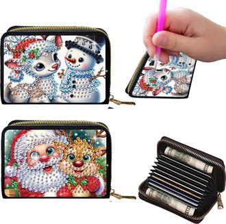 Generic 2Pcs Crdit card Holder Diamond Art Painting PU Wallet ID crd Case Zipper Animal Pattern Fashion DIY Diamond Painting Art Kit Compact Cin Purse Credit 