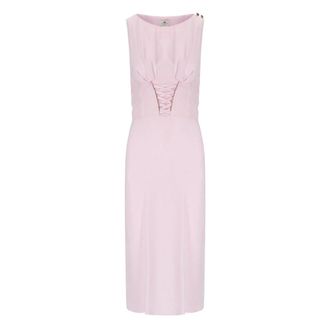 Elisabetta Franchi Kwartsroze Korsetstijl Midi Jurk - Dames - Casual kleedjes - Roze - L - Satijn - Kleedjes