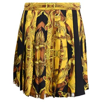 Moschino Couture Baroque-Print Pleated Mini Skirt in Gold Polyester