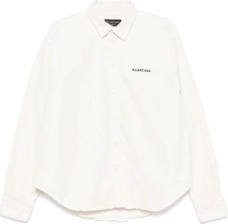 Balenciaga Overhemden, Dames, Wit, M, Katoen, Geborduurd Logo Wit Overhemd