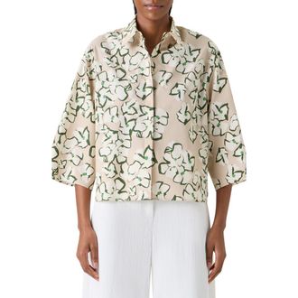 Akris Papercut Flower Cotton Poplin Top in Beige-Cream-Olive at Nordstrom, Size 10