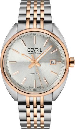 Gevril Group Five Points Mens 48700 Swiss Made Automatic Sellita SW200 Silver Dial Two Tone Stainless Steel Luminous Date Watch - Silver & Rose Gold - One Size
