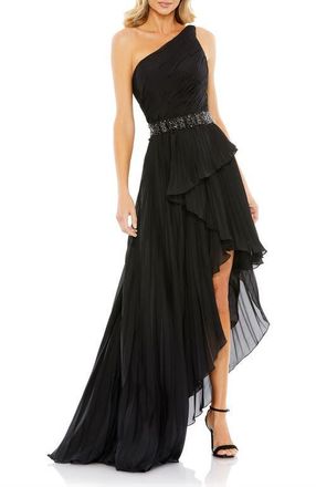 Mac Duggal Embellished Gown with Strappy Open Back & Asymmetrical Ruffle Hem in Black at Nordstrom, Size 2