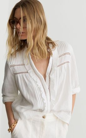 Reiss Cotton Cheesecloth Long-sleeve Top, 18