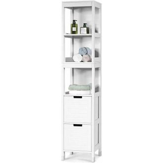 Costway Costway - Armario Alto De Suelo Para Ba&ntilde;o Con 2 Cajones Y 3 Estantes Mueble Columna De Madera Para Cocina Ducha Blanco