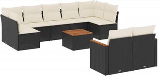 vidaXL Vidaxl - Set De Sof&aacute;s De Jard&iacute;n 10 Pzas Cojines Rat&aacute;n Sint&eacute;tico Negro