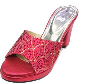 Wear & Walk UK W & W-RIVO- Womens Diamante Slip On Block Heel Wedding Party Evening Bridal Shoes Sandals Size4-10(Maroon,Purple,Silver,Gold) SAN3017 (5, Maroon)