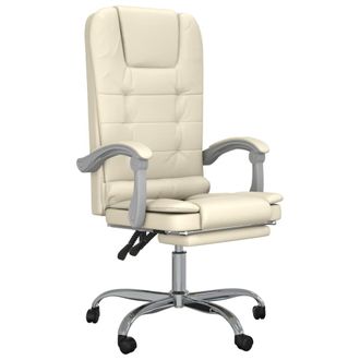 vidaXL Silla De Oficina Reclinable Masaje Cuero Sint&eacute;tico Color Crema Vidaxl