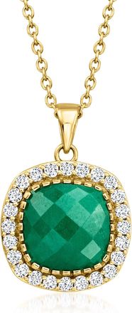 Ross-Simons Emerald and White Topaz Pendant Necklace in 18kt Gold Over Sterling