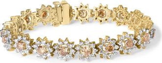 House of Brilliance 14K Yellow Gold 8.00 Cttw Champagne Diamond Floral Cluster Halo Link Bracelet (H-I Color, I1-I2 Clarity)