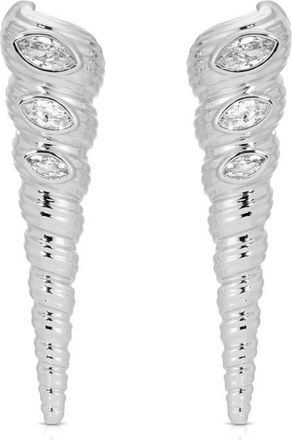 Ettika Cubic Zirconia Shell Linear Drop Earrings in Silver at Nordstrom