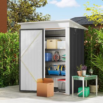 OUTSUNNY Steel Garden Shed, Small Lean-to Shed for Bike in Dark Grey