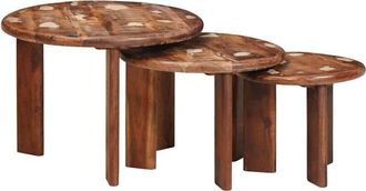 vidaXL Mesas De Caf&eacute; Nido 3 Pcs Multicolor Madera Reciclada Maciza Vidaxl