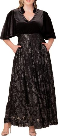 Kiyonna Radiant Opulence Mixed Media Ballgown in Silver Damask Motif at Nordstrom, Size 4X