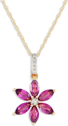 Luxury Bazaar Collana Flower in oro giallo 14 carati con diamanti e rodolite