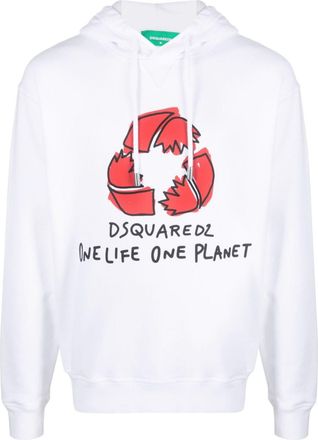 Dsquared2 logo-print drawstring hoodie - men - Cotton - S - White