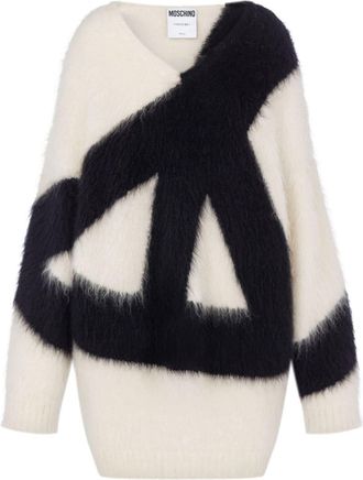 Moschino V-neck virgin wool-mohair blend dress - women - Polyamide/Mohair/Virgin Wool - 38 - Neutrals
