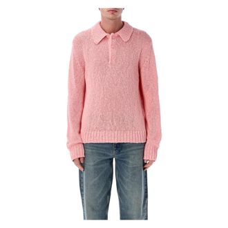 Sunflower Round-neck Knitwear, male, Pink, Size: XL Linen Polo