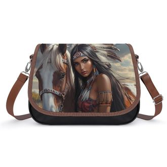 Generic Native U.S. Indian Woman Horse Fashion Womens Crossbody Bags Novelty Handbag Shoulder Bag Purse