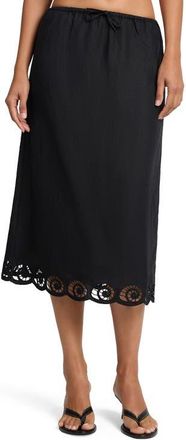 Onia Air Linen Scallop Midi Skirt in Black at Nordstrom, Size X-Small
