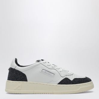 Autry Medalist Low Sneakers in white and black leather with glitter
