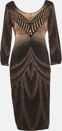 Roberto Cavalli Black/beige Printed Jersey Mini Dress