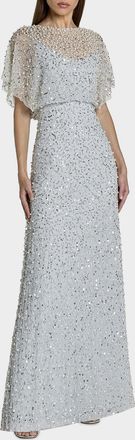 Mac Duggal Beaded Sequined Shawl Gown