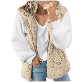 Generic Womens Casual Fall/Winter Solid Color Hooded Sleeveless Zipper Furry Coat Vest No Sleeve Cardigan Women