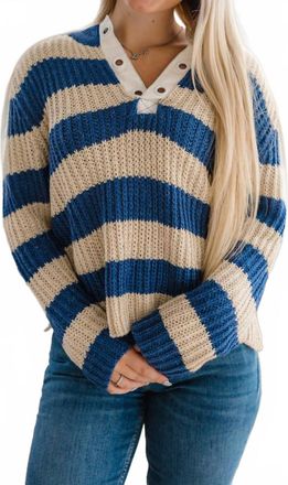 Wishlist Womens Brandi Striped Crochet Sweater In Ecru Navy