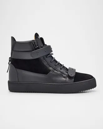 Giuseppe Zanotti Men & apos;s Ru50040 Leather and Suede Zip High-Top Sneakers