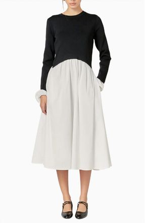 English Factory Twofer Long Sleeve Mixed Media Midi Dress In Black/white