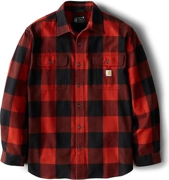 Carhartt Work in Progress Flannel Shirt Mens Red Plaid 100% Cotton Loose Fit Heavyweight POSH117