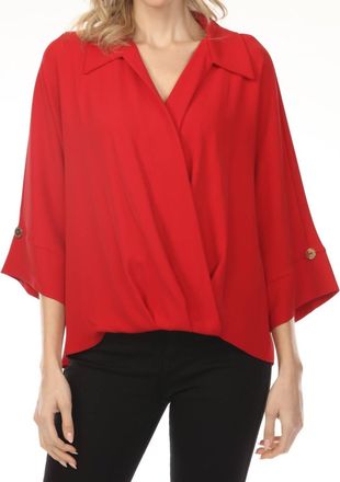 Joseph Ribkoff Surplice Blouson 3/4 Sleeve Top In Red