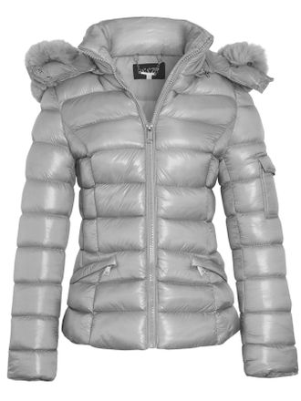 SS7 Womens Shiny Faux Fur Puffer Coat