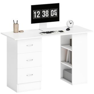 HOMCOM 120cm Computer Desk PC Table Workstation W/ 3 Shelf & Drawers White | TJ Hughes