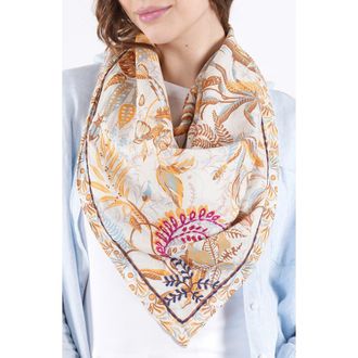Vismaya Embroidered Floral Print Cotton Scarf in Yellow at Nordstrom Rack