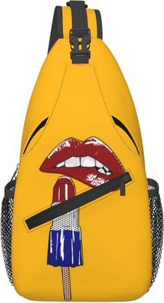 Generic Red Lip Stick Lips Black Polka Dots Sling Bag With Zipper Crossbody Bag Adjustable Daypack For Sports Women Camping